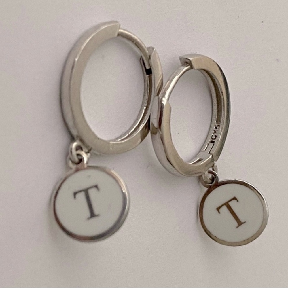 925 Silver T earrings enamel hoop earrings handmade